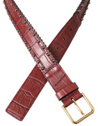 Dolce & Gabbana Brown Alligator Leather Studded Metal Buckle Belt - Maison Luxe