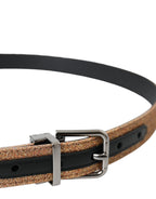 Dolce & Gabbana Gold Glitter Leather Silver Metal Buckle Belt - Maison Luxe