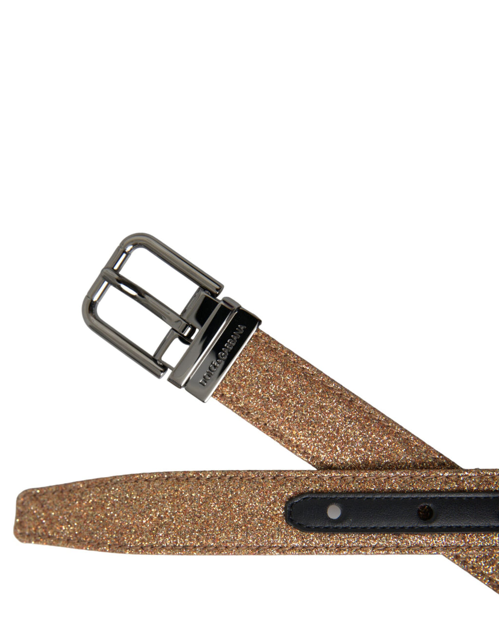 Dolce & Gabbana Gold Glitter Leather Silver Metal Buckle Belt - Maison Luxe