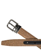 Dolce & Gabbana Gold Glitter Leather Silver Metal Buckle Belt - Maison Luxe