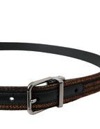 Dolce & Gabbana Gold Jacquard Stripes Silver Metal Buckle Belt - Maison Luxe