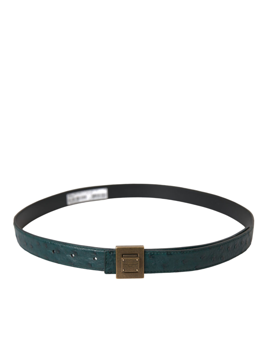 Dolce & Gabbana Dark Green Leather Square Metal Buckle Belt - Maison Luxe