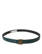 Dolce & Gabbana Dark Green Leather Square Metal Buckle Belt - Maison Luxe