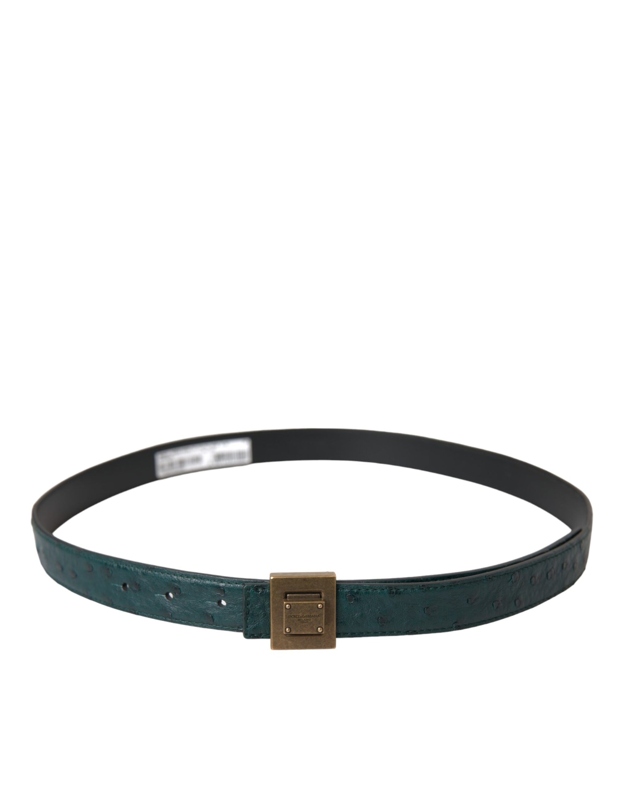 Dolce & Gabbana Dark Green Leather Square Metal Buckle Belt - Maison Luxe