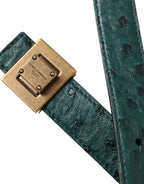 Dolce & Gabbana Dark Green Leather Square Metal Buckle Belt - Maison Luxe