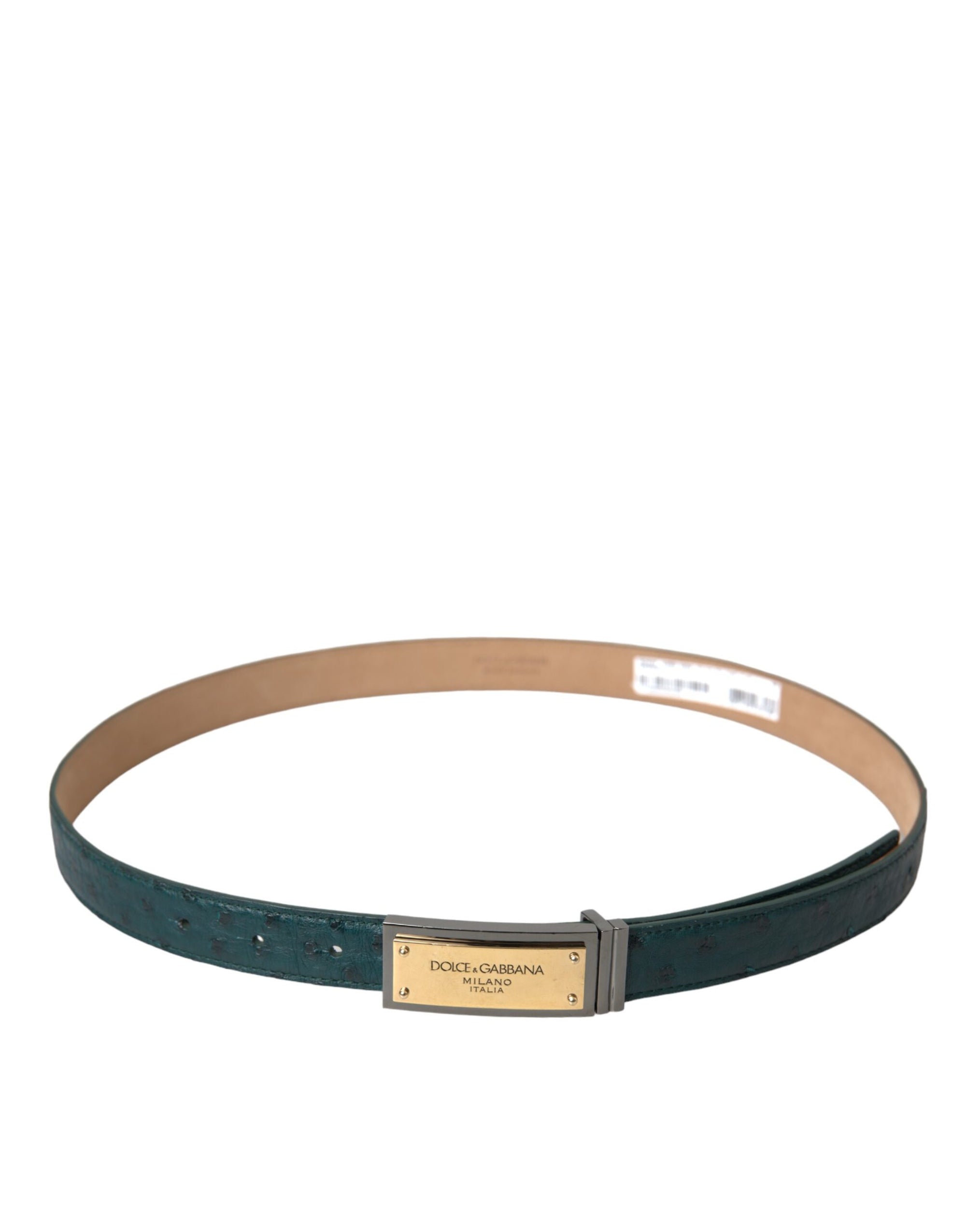 Dolce & Gabbana Green Leather Gold Logo Engraved Buckle Belt - Maison Luxe