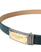 Dolce & Gabbana Green Leather Gold Logo Engraved Buckle Belt - Maison Luxe
