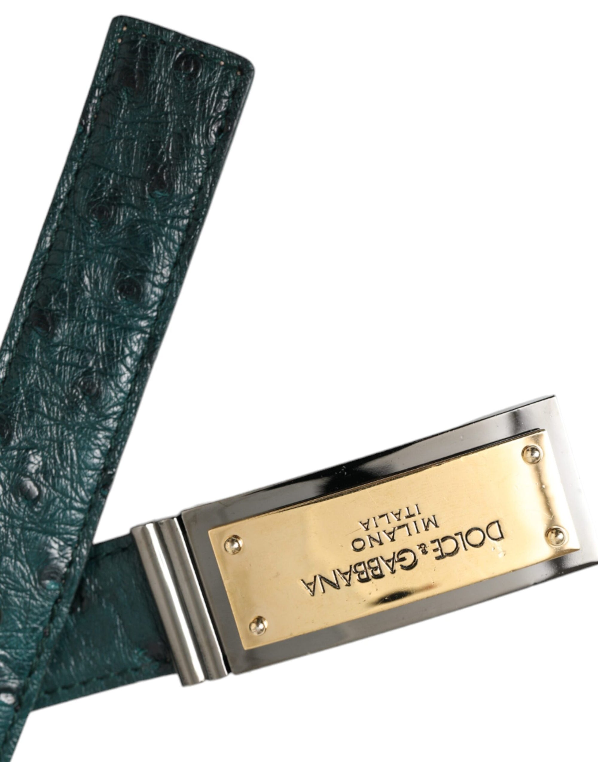 Dolce & Gabbana Green Leather Gold Logo Engraved Buckle Belt - Maison Luxe