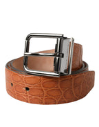 Dolce & Gabbana Brown Exotic Leather Silver Metal Buckle Belt - Maison Luxe
