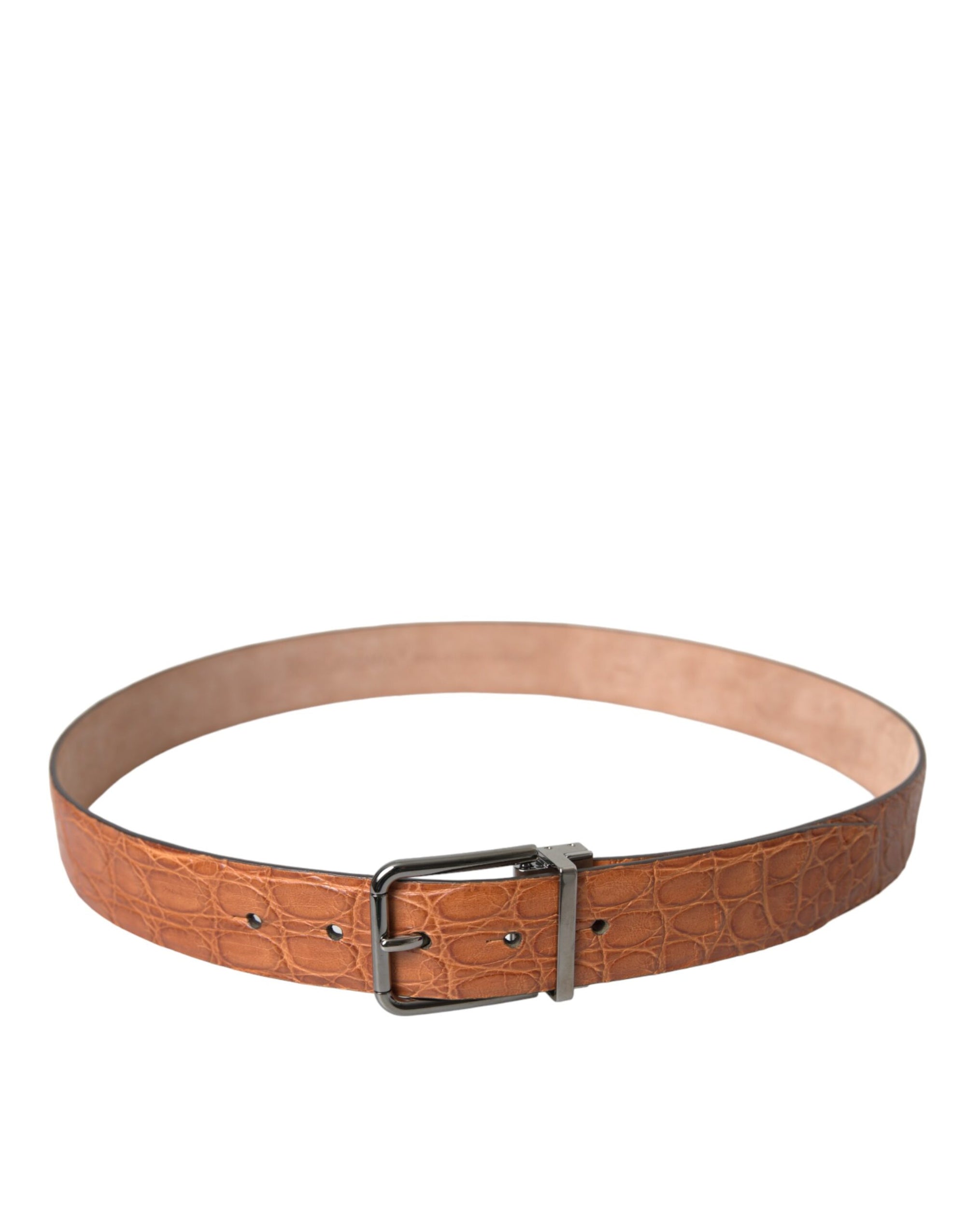 Dolce & Gabbana Brown Exotic Leather Silver Metal Buckle Belt - Maison Luxe