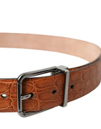 Dolce & Gabbana Brown Exotic Leather Silver Metal Buckle Belt - Maison Luxe
