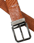 Dolce & Gabbana Brown Exotic Leather Silver Metal Buckle Belt - Maison Luxe
