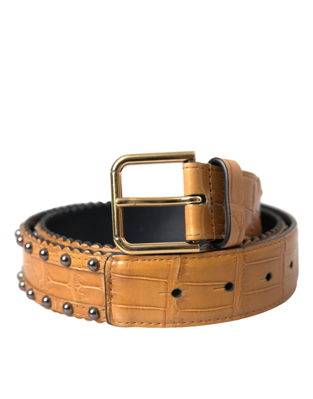 Dolce & Gabbana Beige Alligator Leather Studded Metal Buckle Belt - Maison Luxe