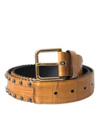 Dolce & Gabbana Beige Alligator Leather Studded Metal Buckle Belt - Maison Luxe