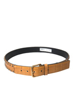 Dolce & Gabbana Beige Alligator Leather Studded Metal Buckle Belt - Maison Luxe