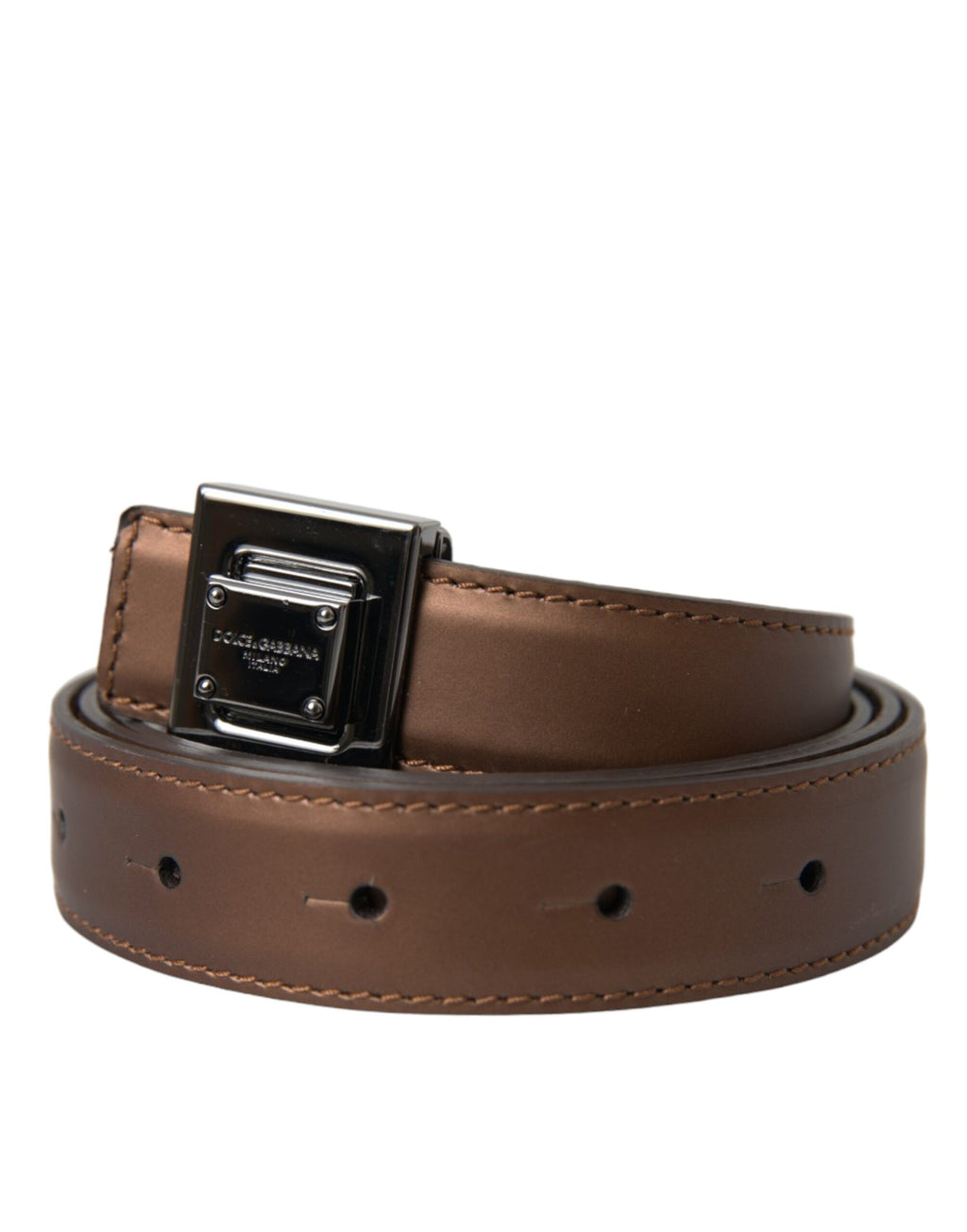 Dolce & Gabbana Bronze Leather Square Metal Buckle Belt - Maison Luxe