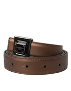 Dolce & Gabbana Bronze Leather Square Metal Buckle Belt - Maison Luxe