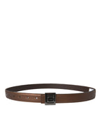 Dolce & Gabbana Bronze Leather Square Metal Buckle Belt - Maison Luxe