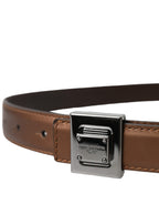 Dolce & Gabbana Bronze Leather Square Metal Buckle Belt - Maison Luxe