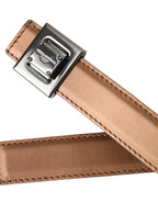 Dolce & Gabbana Bronze Leather Square Metal Buckle Belt - Maison Luxe