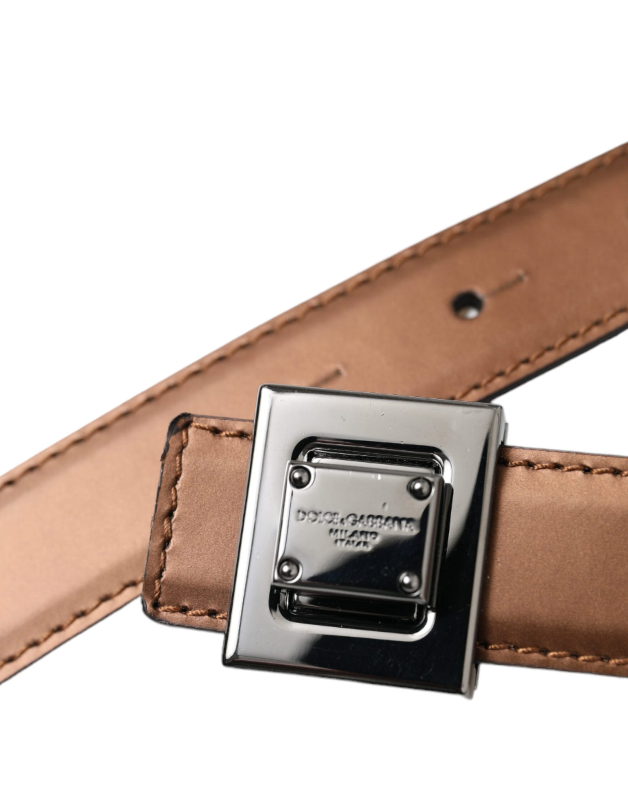 Dolce & Gabbana Bronze Leather Square Metal Buckle Belt - Maison Luxe