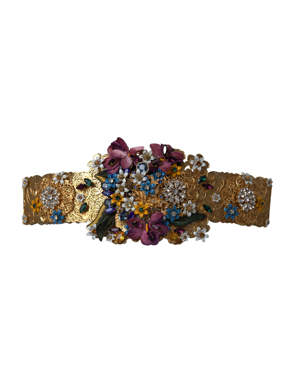 Dolce & Gabbana Multicolor Embellished Floral Crystal Wide Waist Belt - Maison Luxe