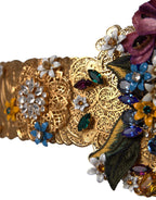 Dolce & Gabbana Multicolor Embellished Floral Crystal Wide Waist Belt - Maison Luxe