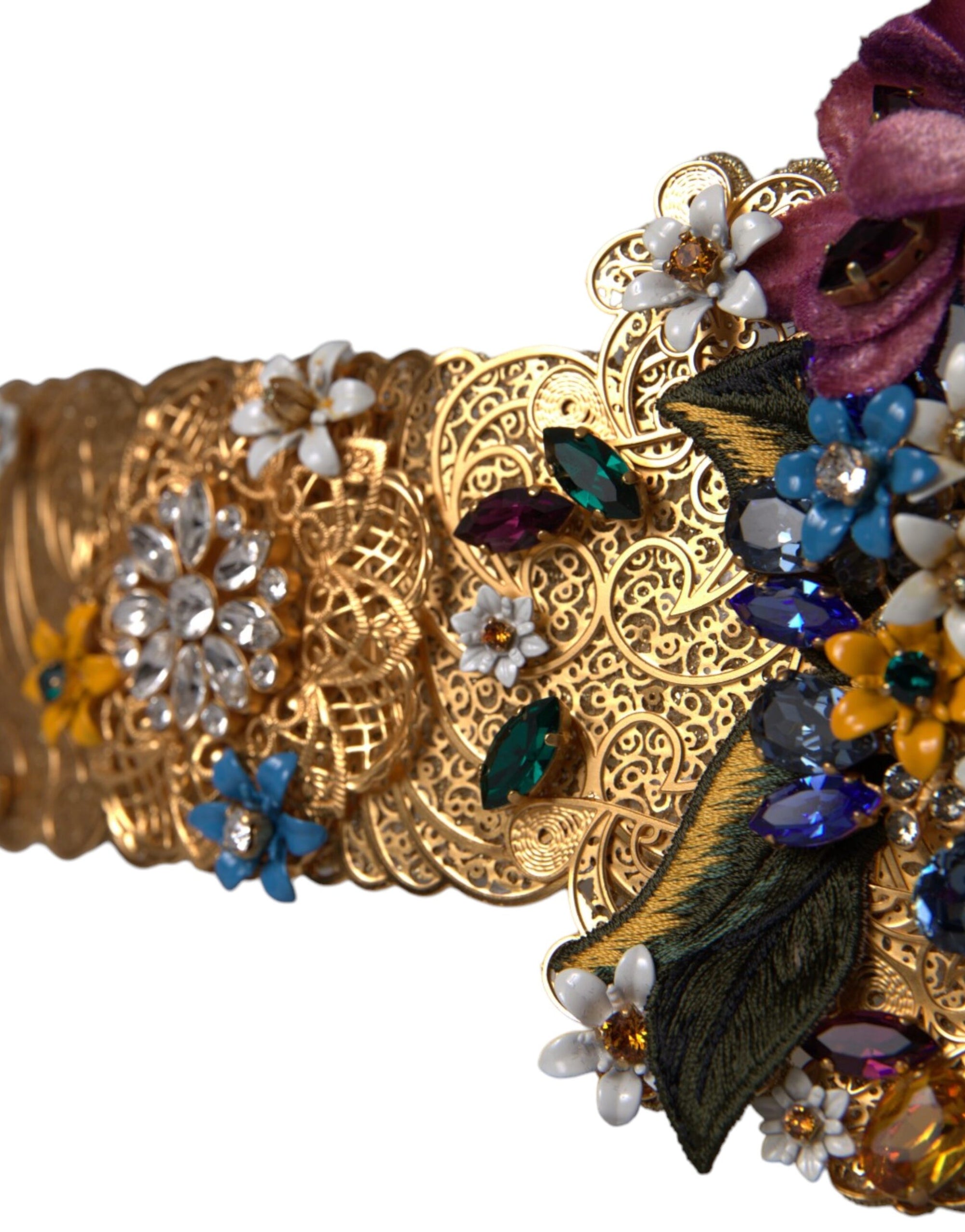 Dolce & Gabbana Multicolor Embellished Floral Crystal Wide Waist Belt - Maison Luxe