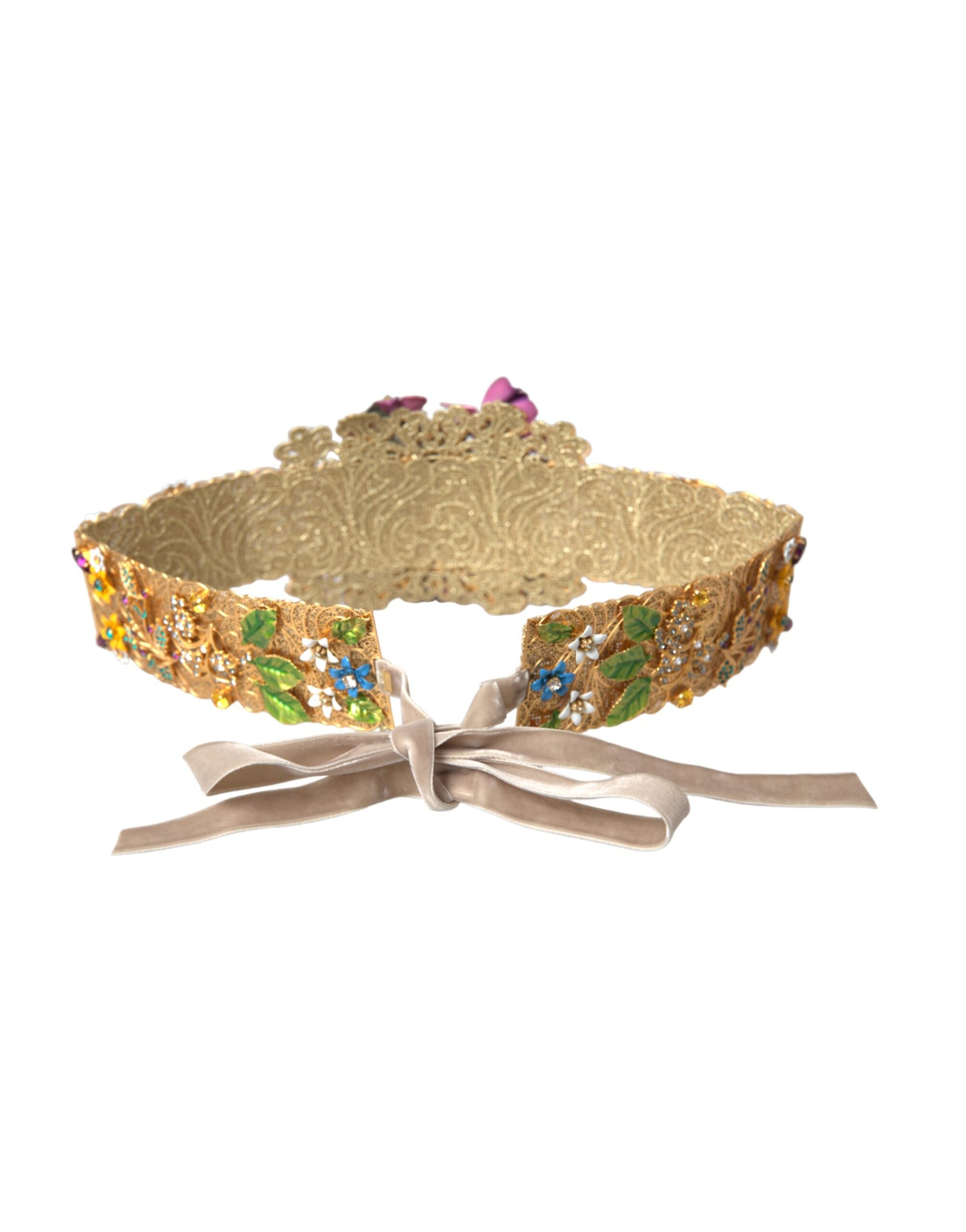 Dolce & Gabbana Multicolor Embellished Floral Crystal Wide Waist Belt - Maison Luxe