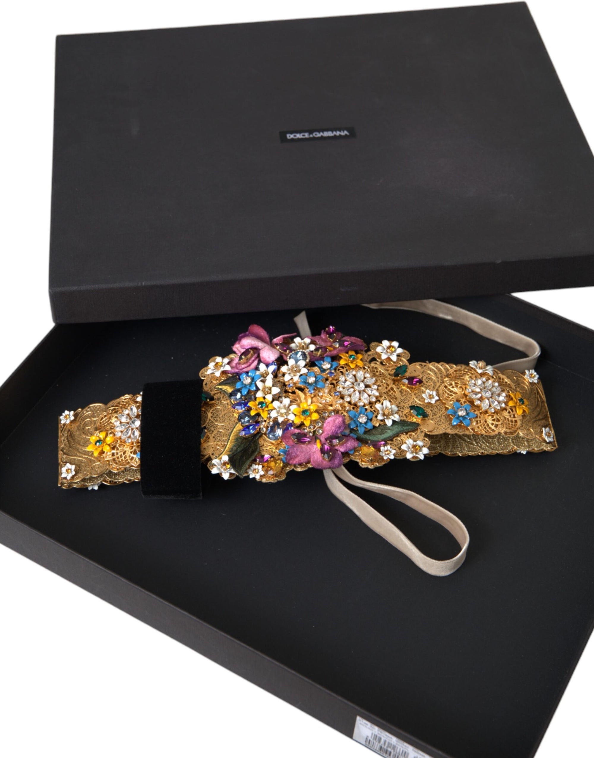 Dolce & Gabbana Multicolor Embellished Floral Crystal Wide Waist Belt - Maison Luxe