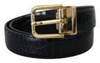 Dolce & Gabbana Black Exotic Leather Gold Metal Buckle Belt - Maison Luxe
