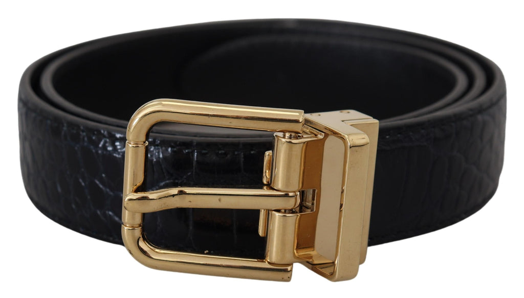 Dolce & Gabbana Black Exotic Leather Gold Metal Buckle Belt - Maison Luxe