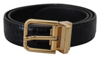 Dolce & Gabbana Black Exotic Leather Gold Metal Buckle Belt - Maison Luxe
