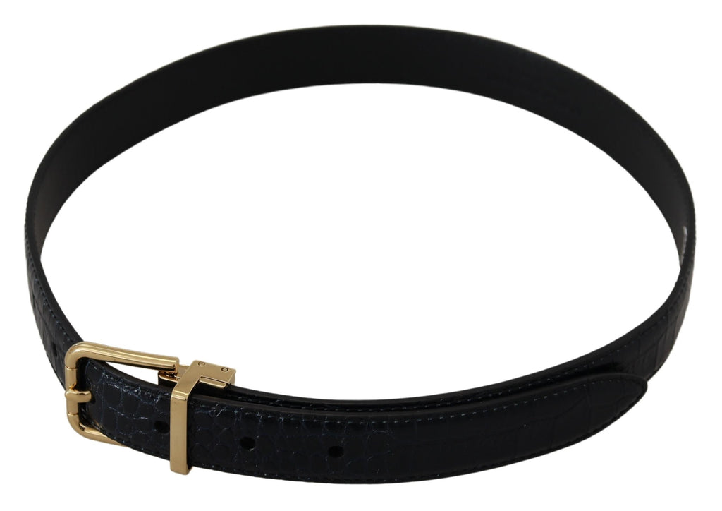 Dolce & Gabbana Black Exotic Leather Gold Metal Buckle Belt - Maison Luxe