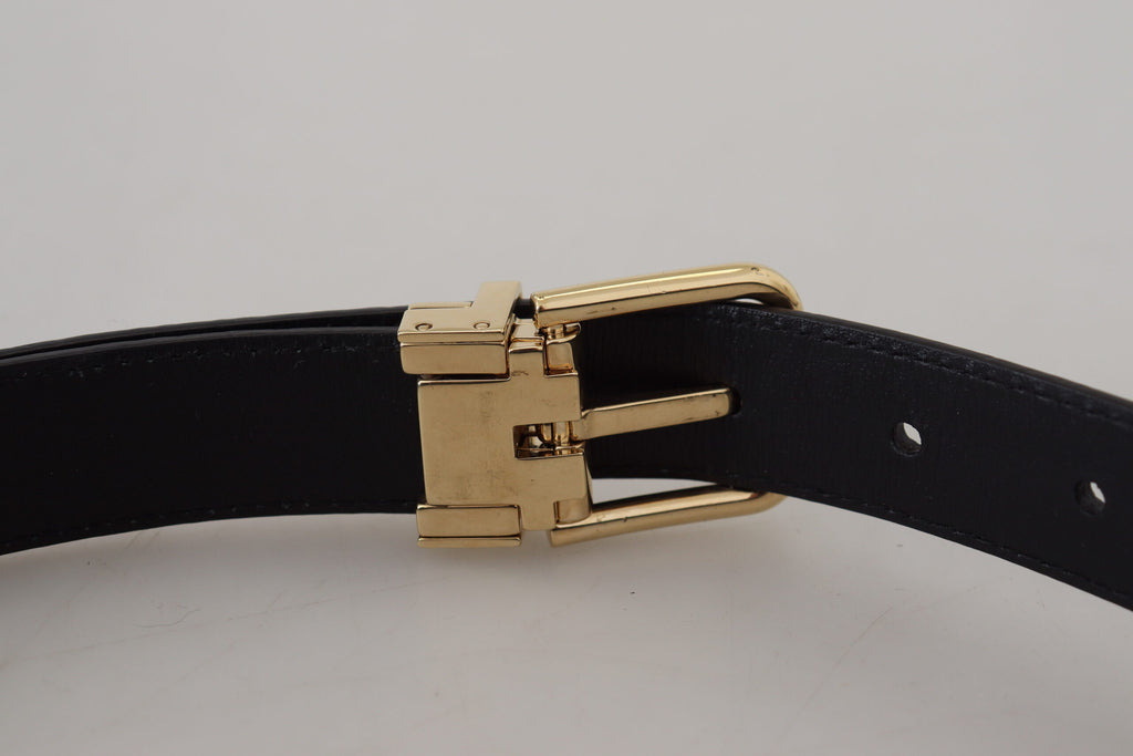 Dolce & Gabbana Black Exotic Leather Gold Metal Buckle Belt - Maison Luxe
