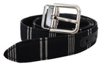 Dolce & Gabbana Black White Cotton Metal Silver Buckle Belt - Maison Luxe