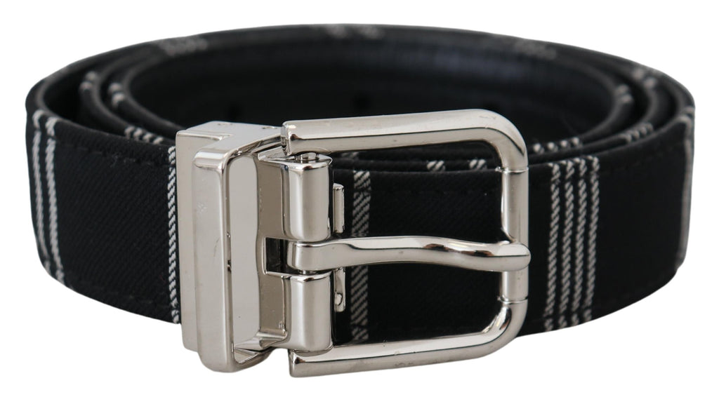 Dolce & Gabbana Black White Cotton Metal Silver Buckle Belt - Maison Luxe