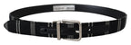 Dolce & Gabbana Black White Cotton Metal Silver Buckle Belt - Maison Luxe