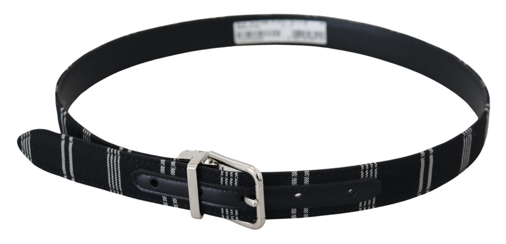 Dolce & Gabbana Black White Cotton Metal Silver Buckle Belt - Maison Luxe