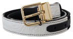 Dolce & Gabbana White Black Patchwork Gold Metal Buckle Belt - Maison Luxe