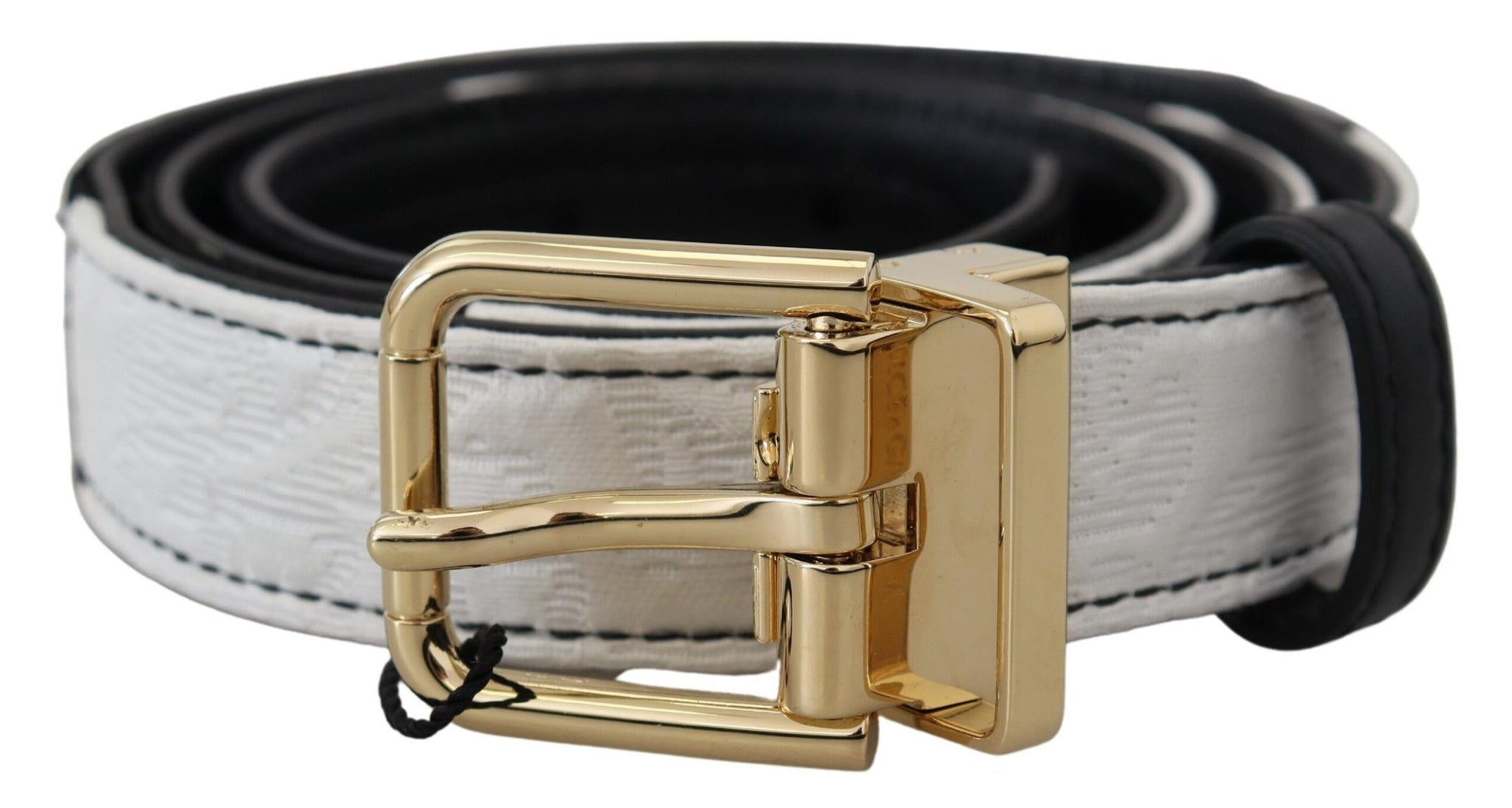 Dolce & Gabbana White Black Patchwork Gold Metal Buckle Belt - Maison Luxe