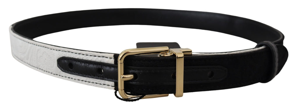 Dolce & Gabbana White Black Patchwork Gold Metal Buckle Belt - Maison Luxe