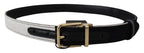 Dolce & Gabbana White Black Patchwork Gold Metal Buckle Belt - Maison Luxe