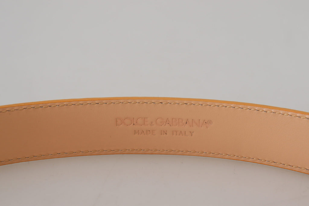 Dolce & Gabbana Beige Exotic Leather Gold Metal Buckle Belt - Maison Luxe