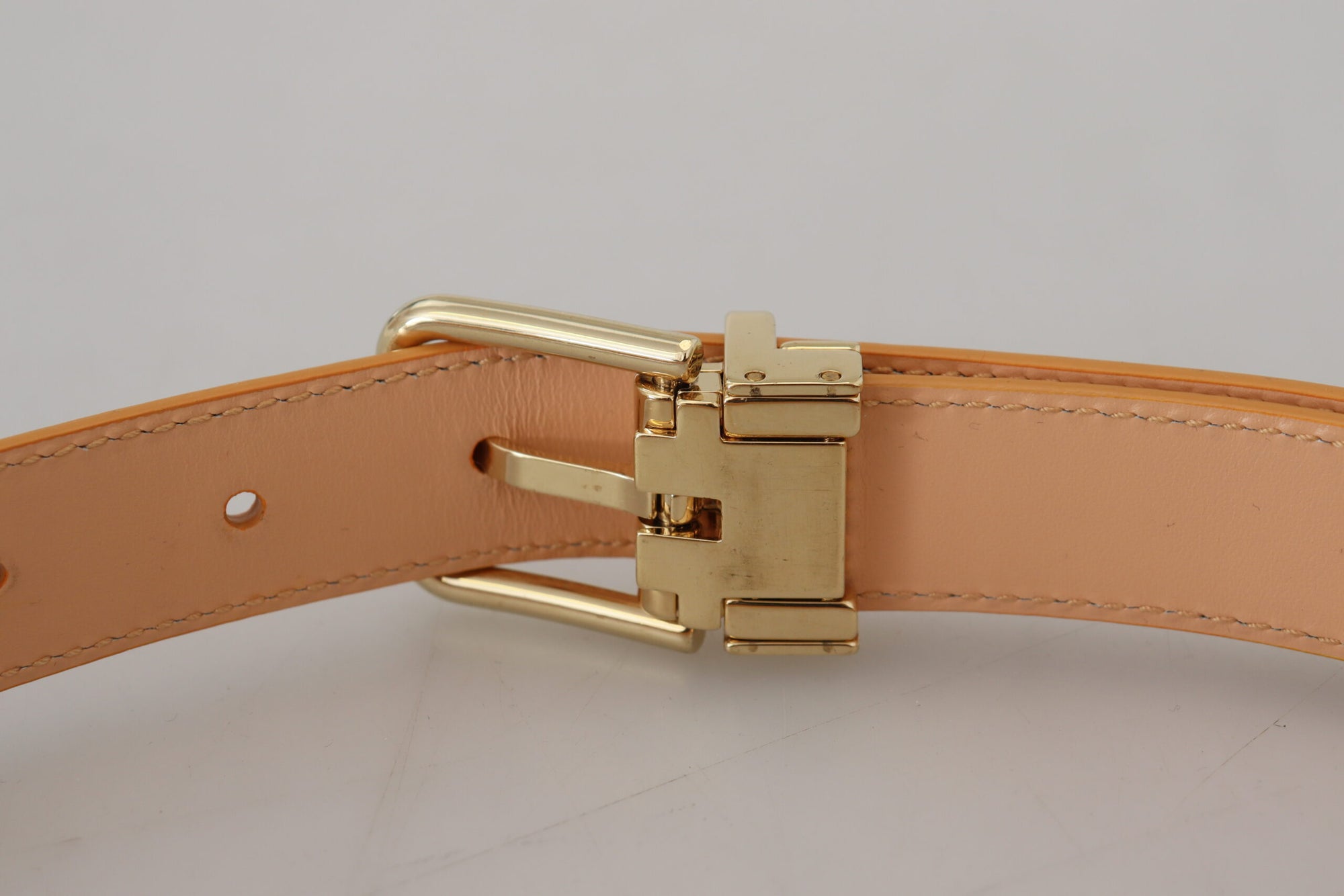 Dolce & Gabbana Beige Exotic Leather Gold Metal Buckle Belt - Maison Luxe