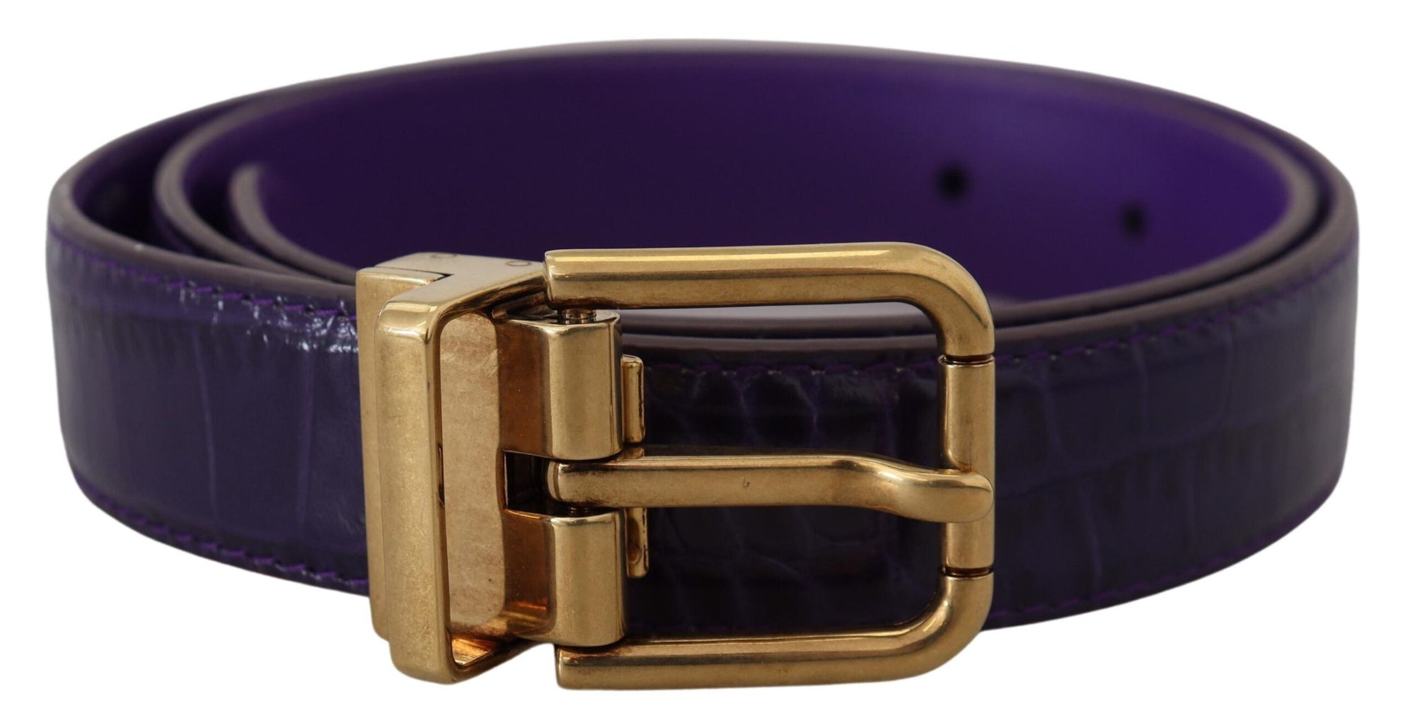 Dolce & Gabbana Purple Exotic Leather Gold Metal Buckle Belt - Maison Luxe
