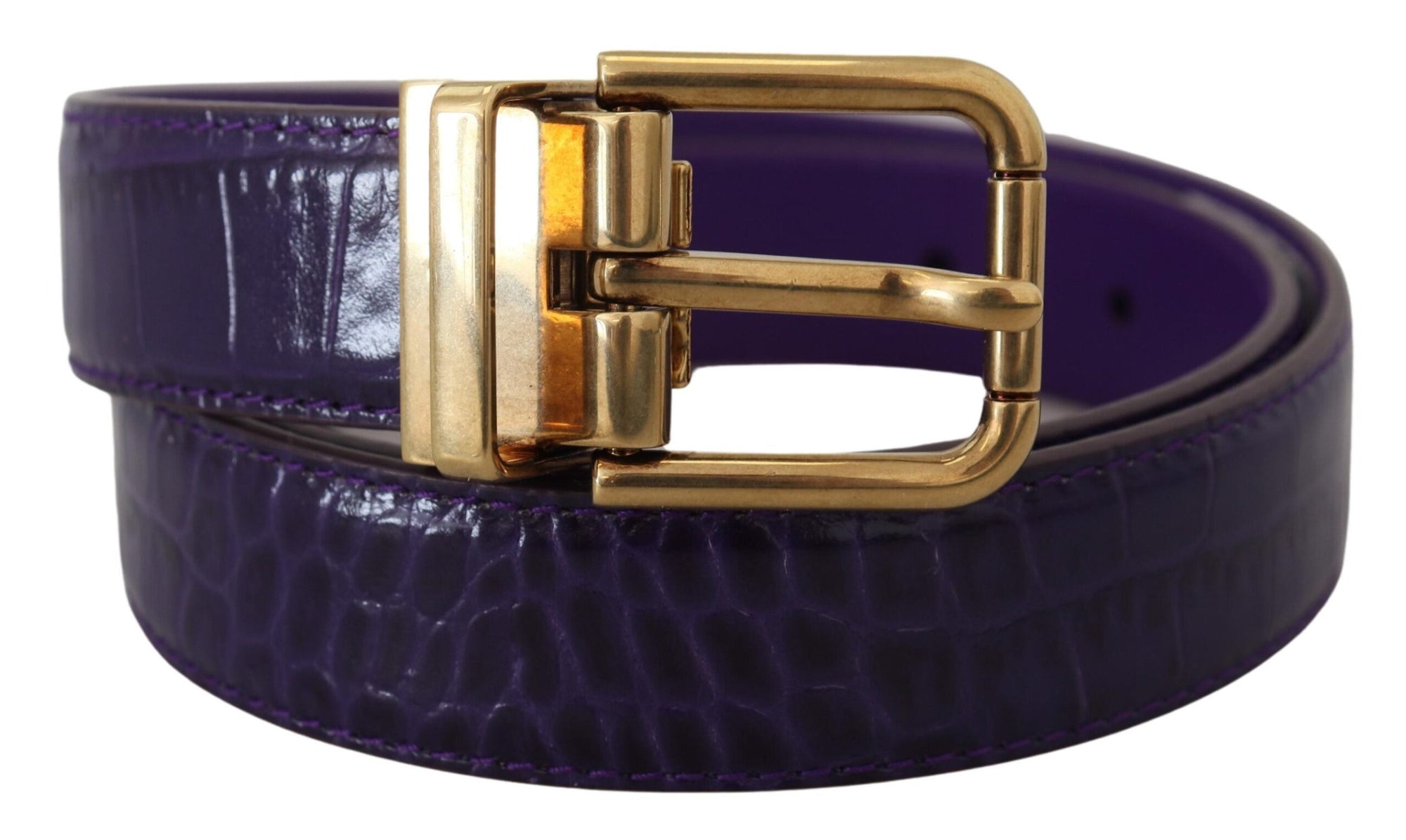 Dolce & Gabbana Purple Exotic Leather Gold Metal Buckle Belt - Maison Luxe