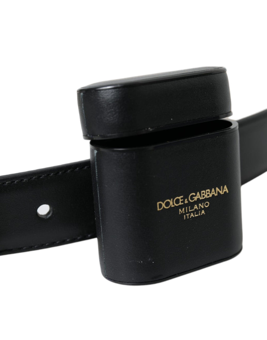 Dolce & Gabbana Black Leather Airpods Case Silver Buckle Belt - Maison Luxe