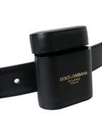 Dolce & Gabbana Black Leather Airpods Case Silver Buckle Belt - Maison Luxe