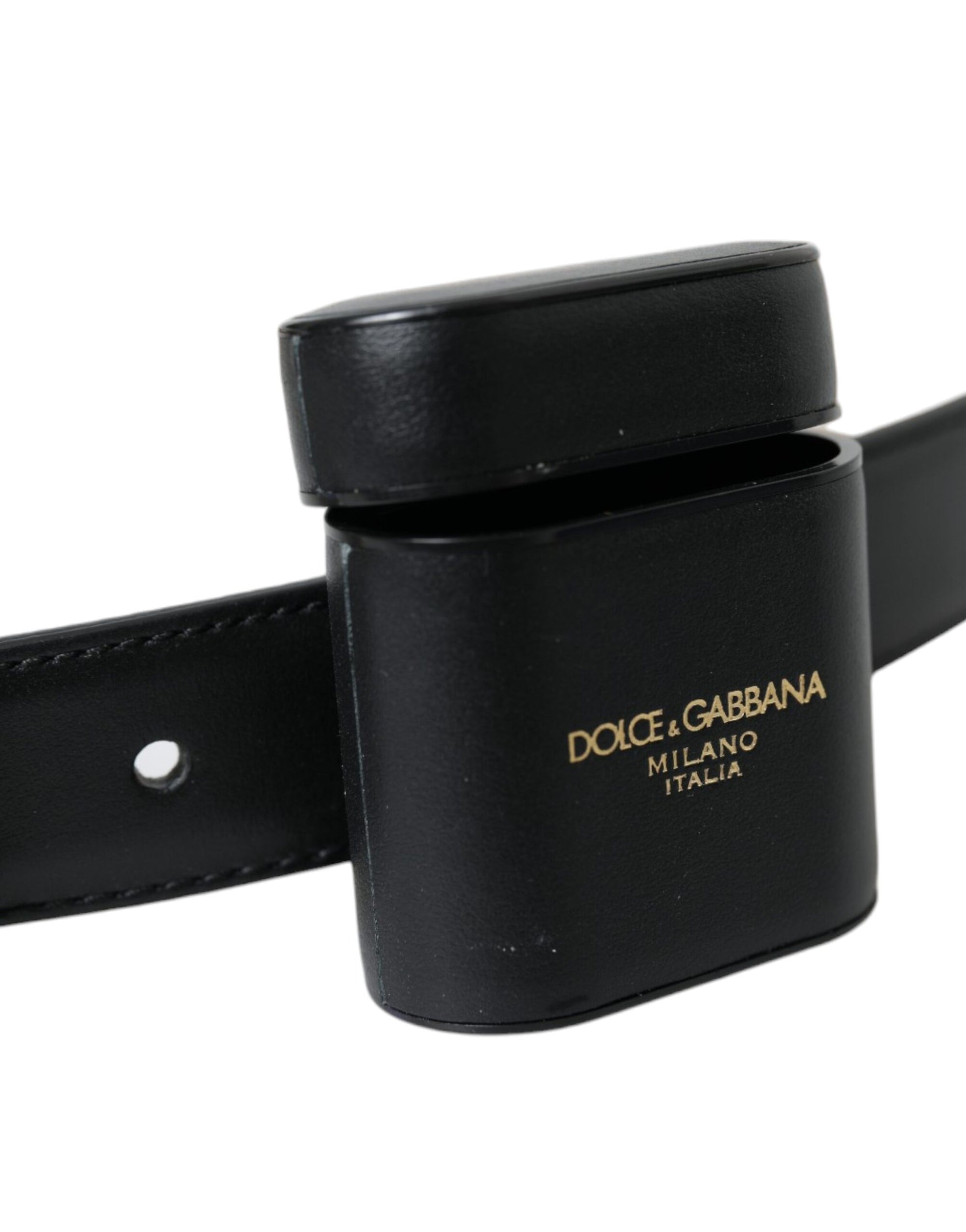 Dolce & Gabbana Black Leather Airpods Case Silver Buckle Belt - Maison Luxe